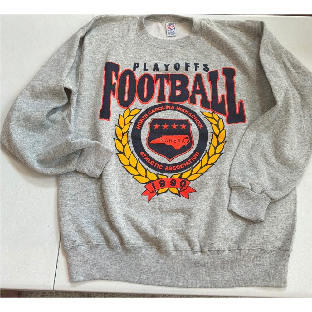 Vintage 1990 Soffe NCHSAA Football Playoffs Sweatshirt Gray XL Made in USA